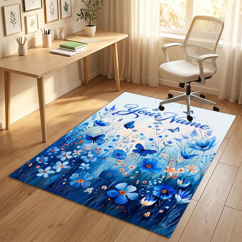 Butterfly Theme Crystal Velvet Rug Personalized Custom Name Text Soft Floor Mat Home Decor