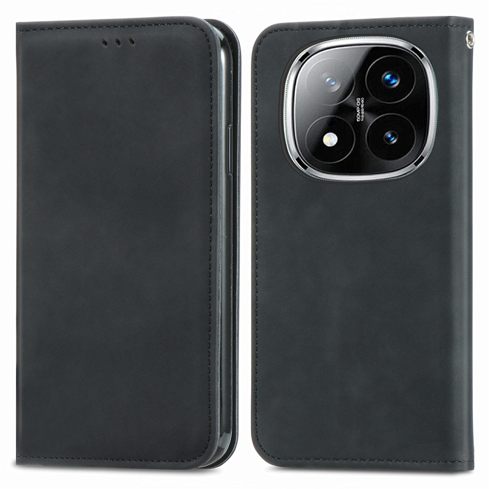 

For Xiaomi Redmi Note 14 Pro 5G/Poco X7 5G Case Skin Touch Feeling Leather Card Holder Phone Cover Magnetic Absorption Black