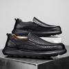 Summer Trend New Leather Surface Breathable Hollow Mesh One Pedal Fashion Casual Shoes Black Leather Shoes Men's Shoes
