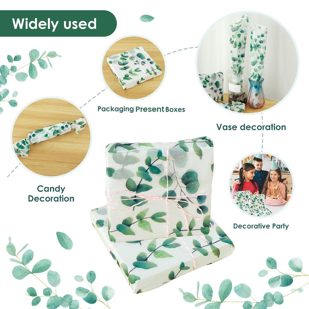 100/200Pcs Gift Wrapped Tissue Paper 20 x 14 Inches Green Leaf Tissue Paper Elegant Printed Tissue Paper