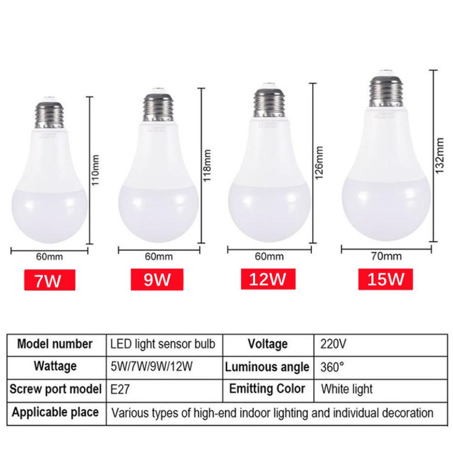 VzzUoo LED E27 Light Control Sensor Light Bulb 12W 9W 7W AC85-265V Day Night Light Auto ON OFF Patio Porch Smart Lamp For Garden