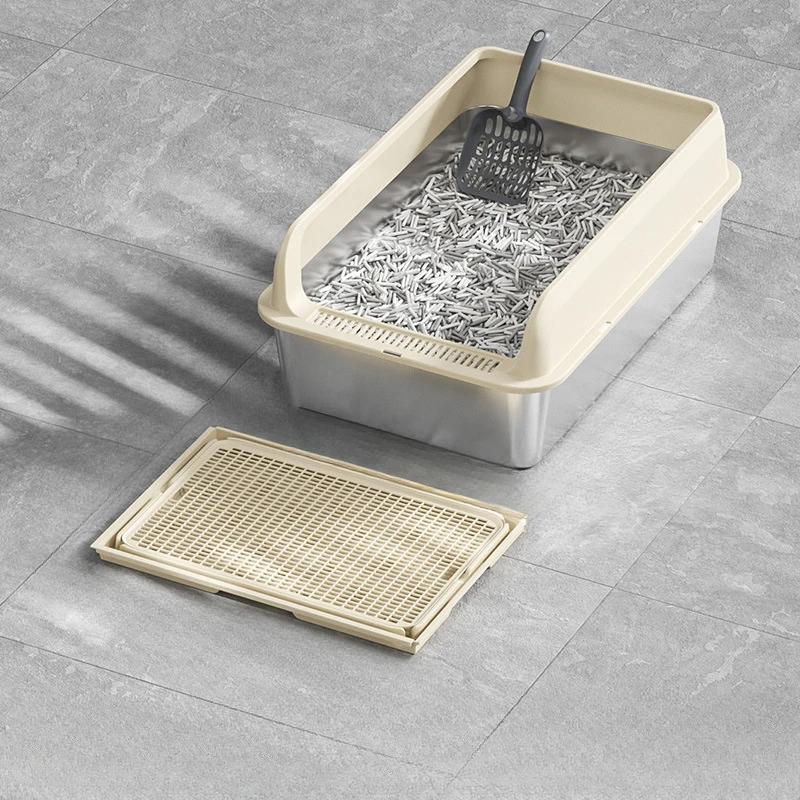 

Кошачий туалет из нержавеющей стали, горшки, большие кошачьи туалеты, педали с защитой от брызг, песочницы для кошек, товары для животных Easy Clean 60X40X25cm