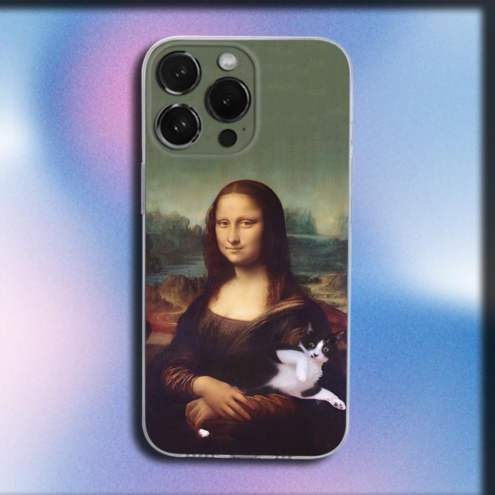 Mona Lisa Pat Dog Art Phone Case For iPhone 16,15,14,13,12,11 Plus,Pro,Max,XR,XS,X,Plus,SE,Mini Transparent Soft Cover