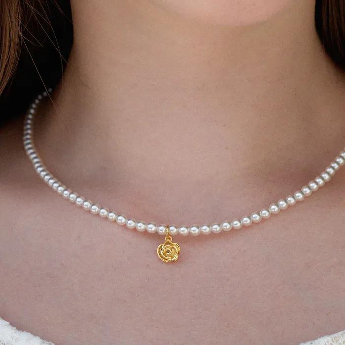 Round Rose Pearl Necklace (2color)
