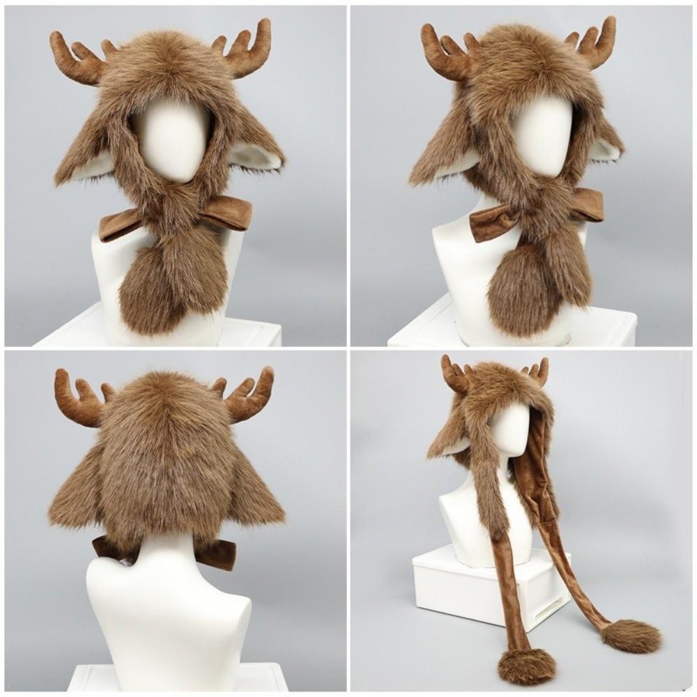 Warm Christmas Elk Hat Plush Ear Protection Cap Lovely Reindeer Antler Hat Daily