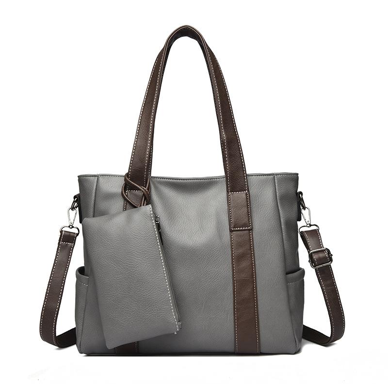 Single-shoulder Bag: Fashionable and Simple Color-blocking Tote Bag, Soft Leather Single-shoulder Commuter Bag