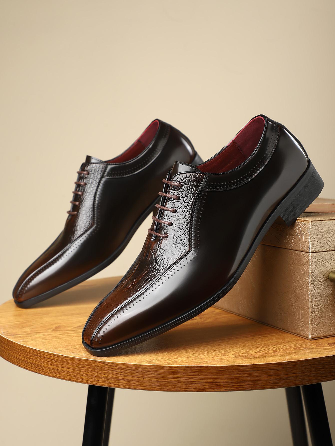 

Популярные мужские классические простые туфли из кожи с острым носком, деловые туфли-слипы из кожи, нескользящие, дышащие, в британском стиле, деловые туфли для платья 39 коричневый