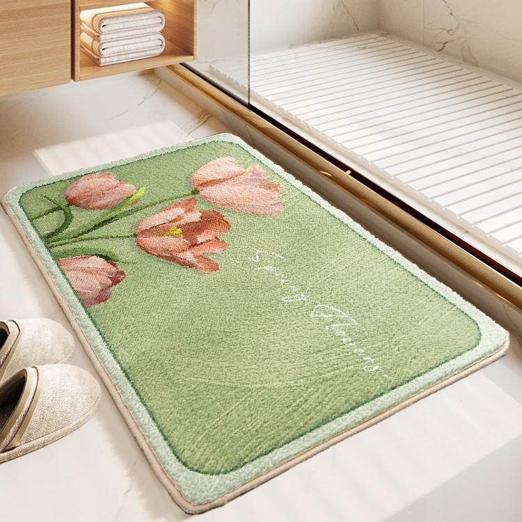 VIKAMA Ins Fresh Flowers Bathroom Carpet Bathroom Floor Mats Toilet Doorway Bedroom Non-Slip Bedside Footrest Home Decoration