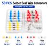 50pcs Heat Shrinkable Solder Sleeves | Thickening Solder Ring Shrinkable Tube, Wire Crimp Butt Terminals Connectors with Box, PE Material