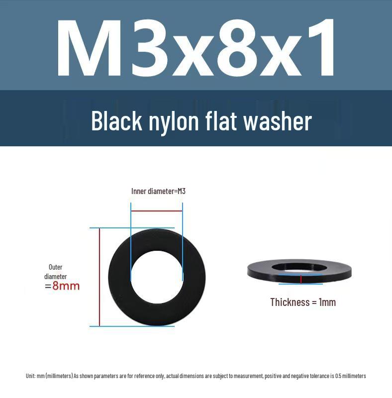 PA66 Nylon Wear-Resistant Flat Insulation Washer, Black & White, Round, Sizes M2-M24