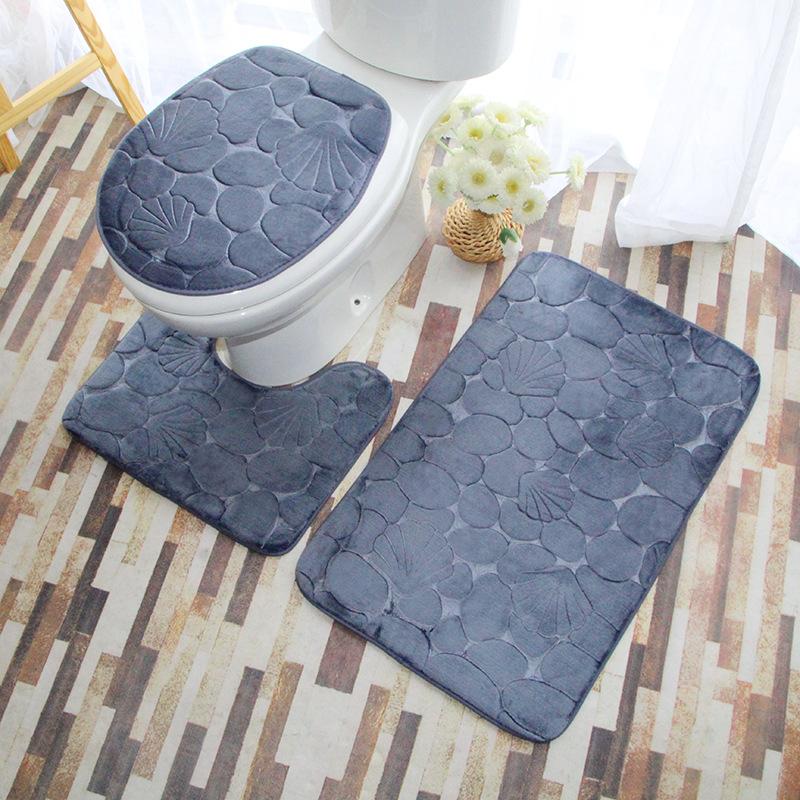 3PCS Home Bathroom Bath Mat Set Toilet Mat Non-slip Bath Mat Bathroom Carpet Shower Carpet Set Toilet Cover Floor Mat
