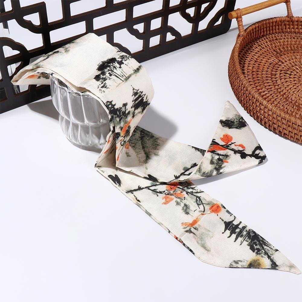 Minimalist Style Ink Painting Silk Scarf Long Ancient Hair Band Retro Ribbon Headband  Lady