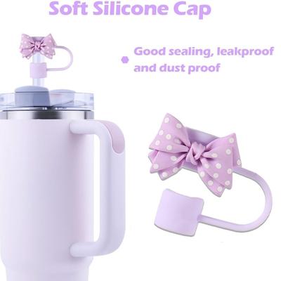 Good Sealing Straw Tips Covers Spotted Bows Straw Cover Cap Straw Tips Lids  for Stanley 10mm Straw