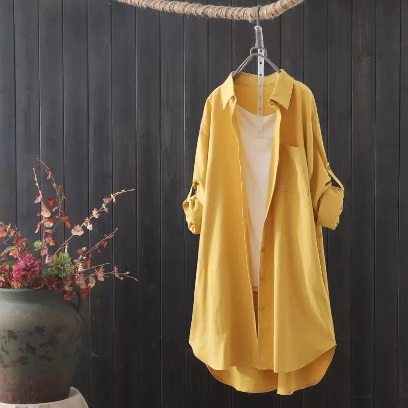 Plus Size Women Simple Long Sleeve Blouse Chic Korean Style Loose Fit Breathable Shirt Casual Autumn Solid Color Midi Tunic Tops