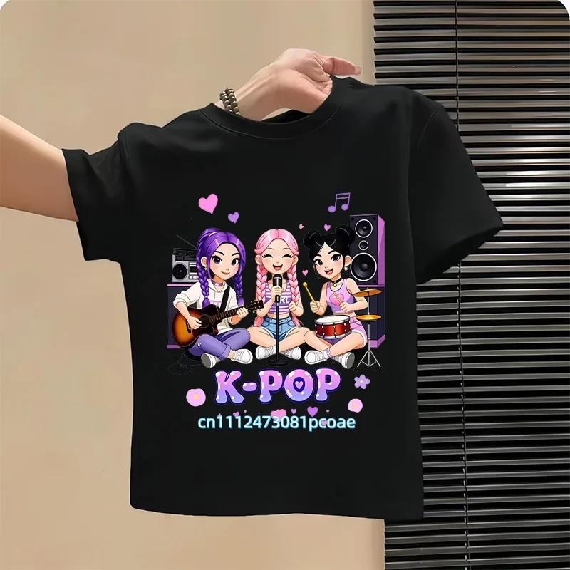 Kpop Childrens T Shirt Cartoon Graphic Short Sleeve Summer Comfortable Top Funny Gift for Fans Harajuku TShirts Girls Clothes