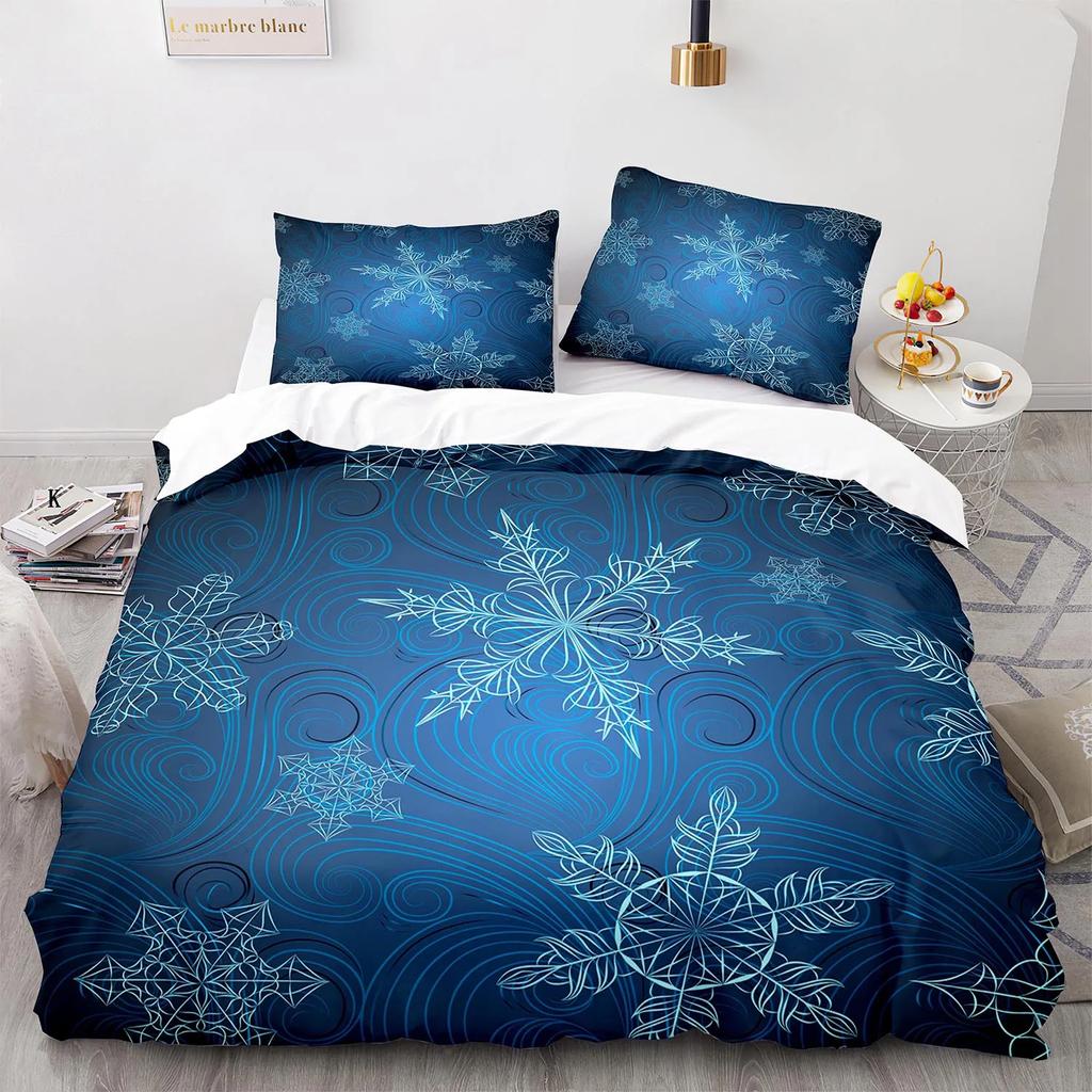 Comforter 3D Snowflake King Queen Romantic Purple Snow Landscape Bedding Set For Kids Teens Adults Christmas Soft