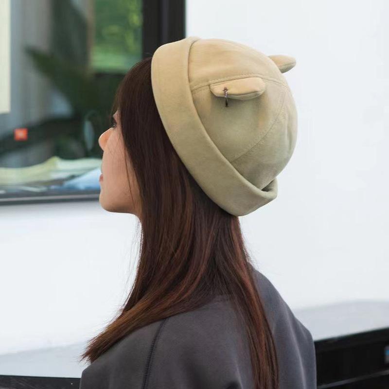 Landlord Hat Men'S And Women'S Autumn And Winter Warm Melon Fur Hat Fashionable Versatile Bear Ears Pullover Hat Cute Tide