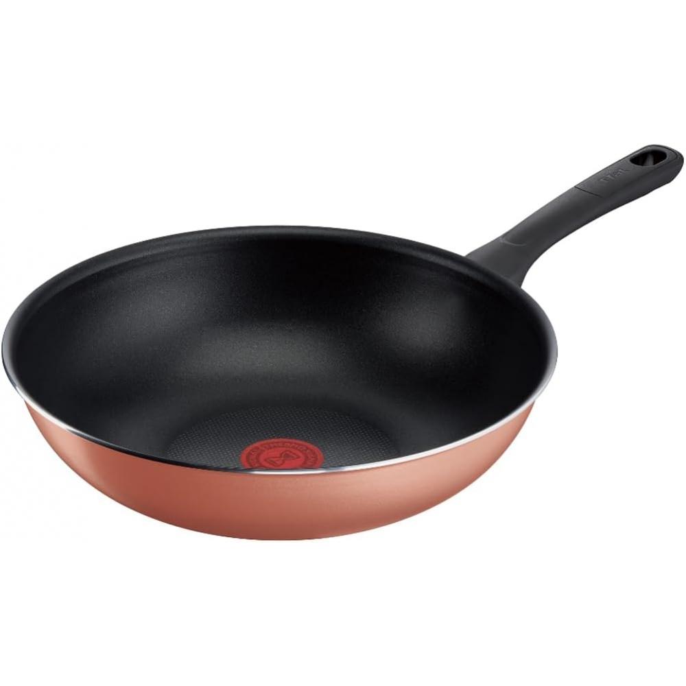 T Fal 28cm Deep Wok Pan Gas Fire Only Pfoa Free Honey Gold B58619