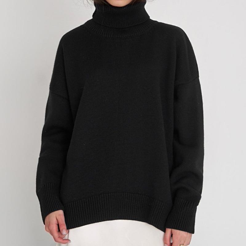 Solid Color Turtleneck Sweater Autumn and Winter Loose Knitted Sweater Versatile Classic Sweater Women