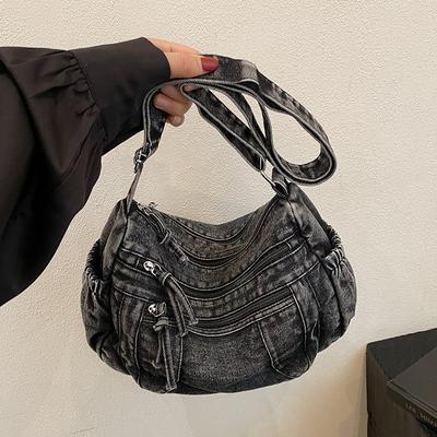 Denim Bag Women's New Fashion Commuter Tote Bag Casual Large Capacity Messenger Bag Student Class Bag