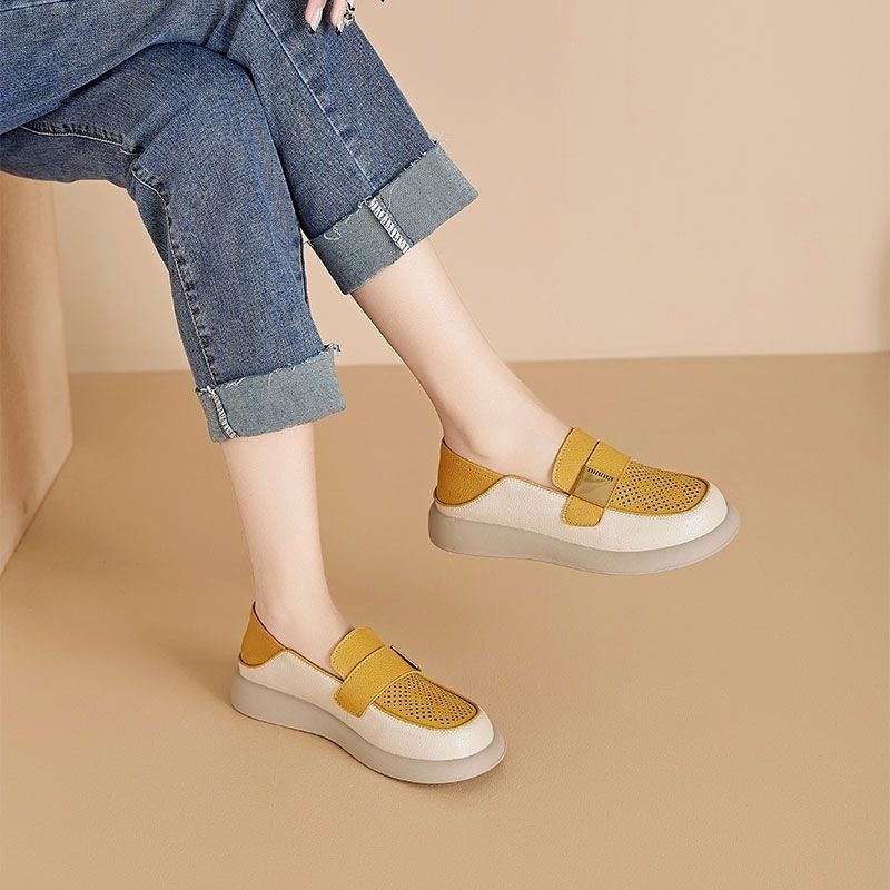 Fashion Summer Hollow Slip-on Ladies Footwear Cheap Liquidation Wholesale Casual Popular 39 Round Toe Leather Women's Flat Loafers Shoes
