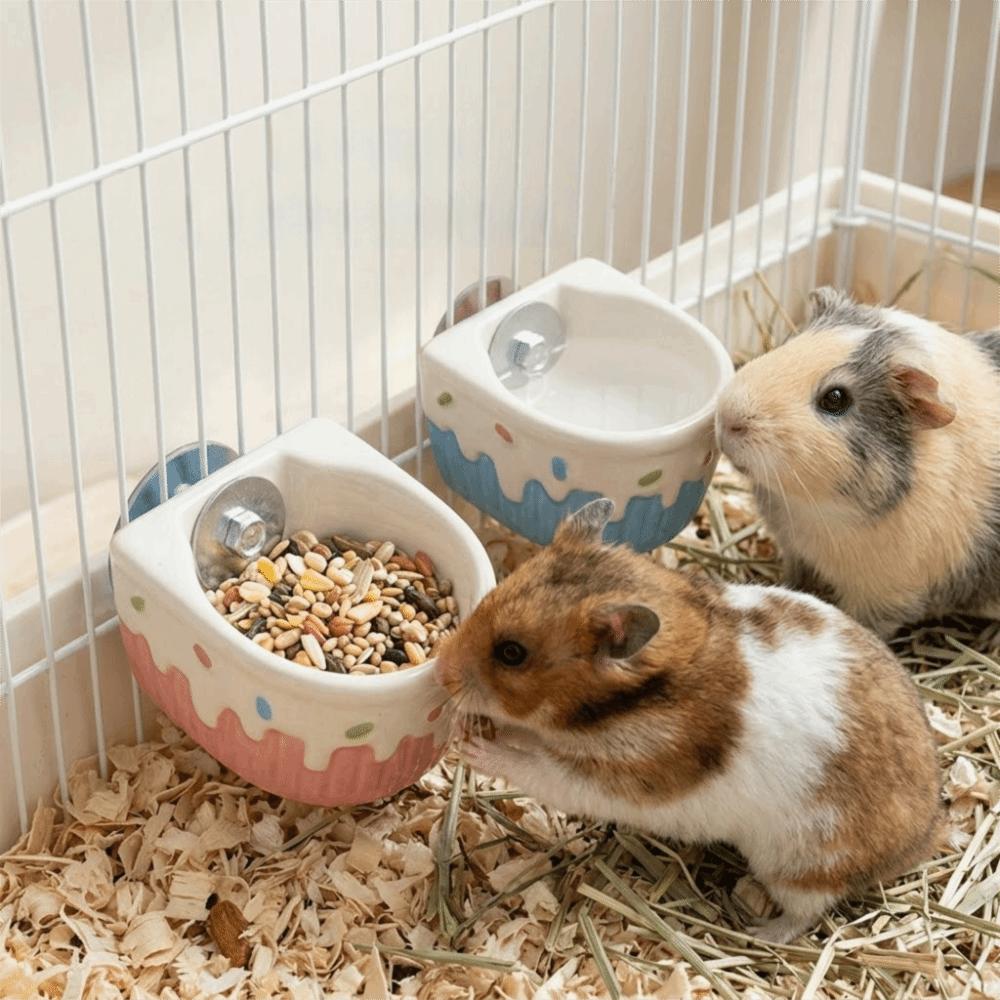 Mini Hanging Ceramic Hamster Food Bowl Fixed Bowl Easy To Clean Automatic Feeder Non-Toxic Safe Durable Small Pets Feeding Bowl