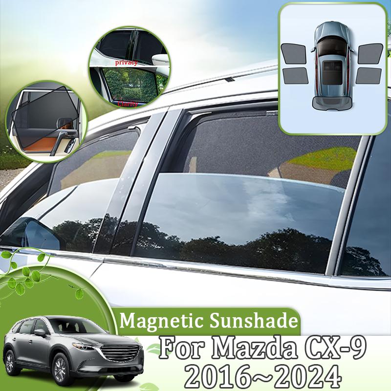 Magnetic Mesh Sunshade For Mazda CX-9 2016-2024 CX9 Windshield Visors Sun Shade Curtain Cover Tools Car Anti-UV Auto Accessories