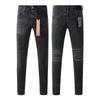 Mens Slim Fit Distressed Denim Jeans With Embroidered Patch Vintage Ink Wash Stretch Cotton Streetwear Style