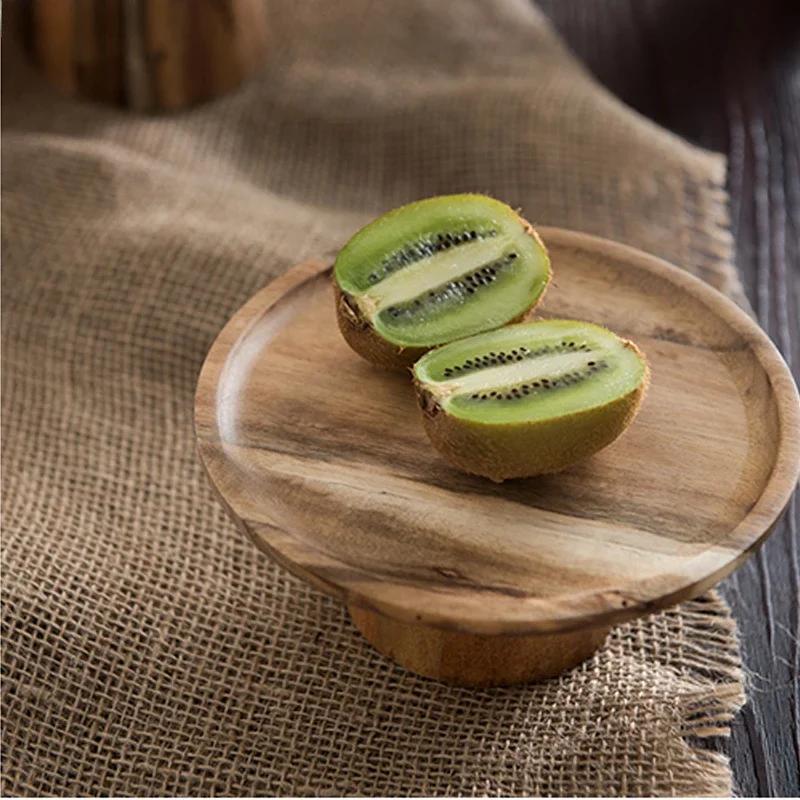 Household Circular Solid Wood Trays Sushi High Foot Cake Plates Fruits Snacks Kitchen Tools with Trays Living Room Display Plate