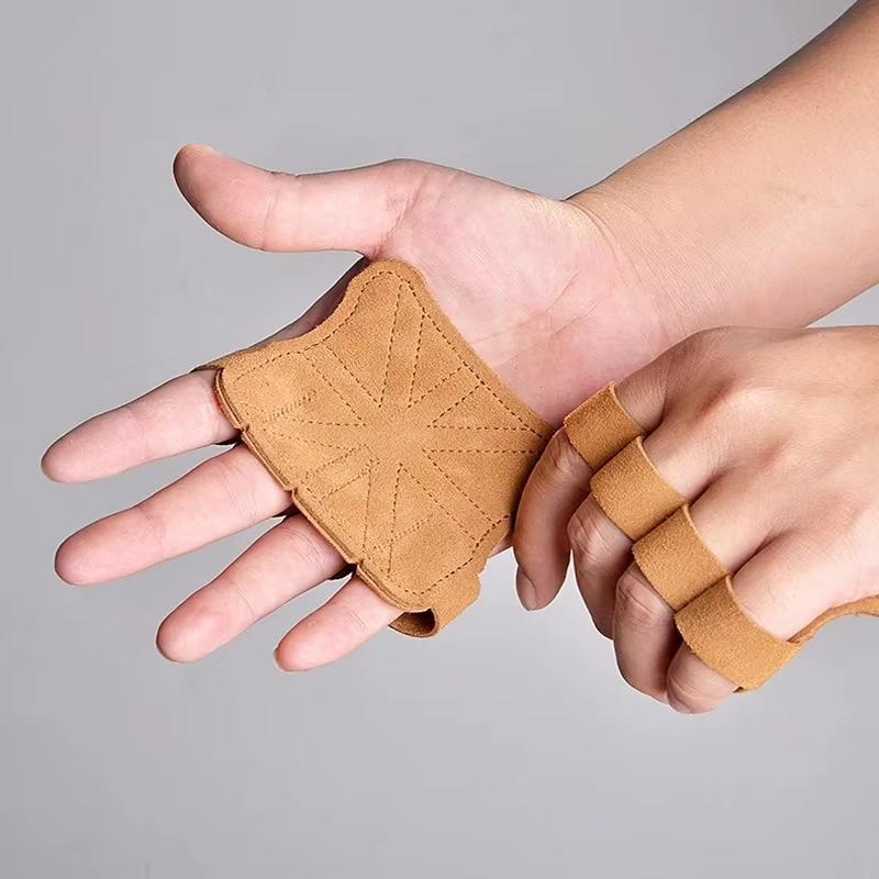 1 Pair Cowhide Weightlifting Gloves Four Finger Palm Protection Anti Slip Fitness Training for Men Women Pull Up Workout