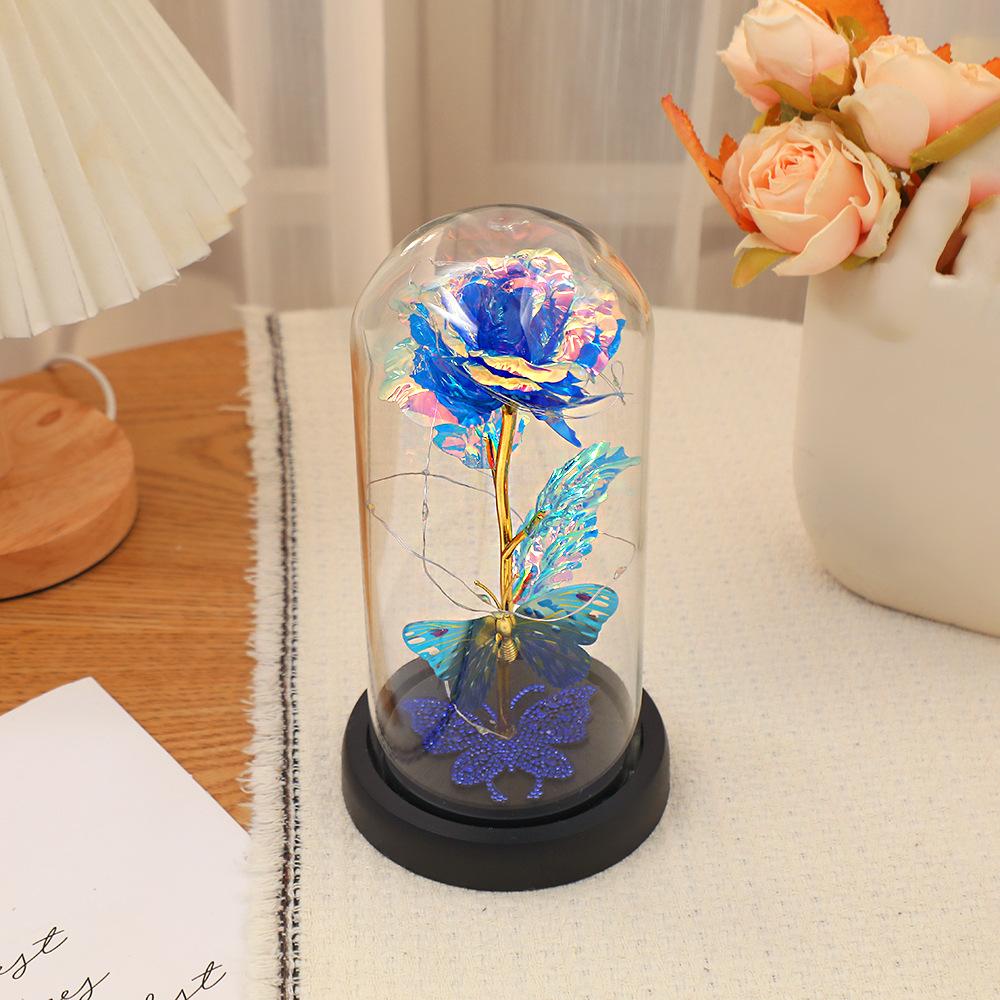 Butterfly Water Brick Gold Foil Flower with Lamp Glass Cover, Bedroom Rose Night Light Ornament, Valentine's Day and Mother's Day Gift.