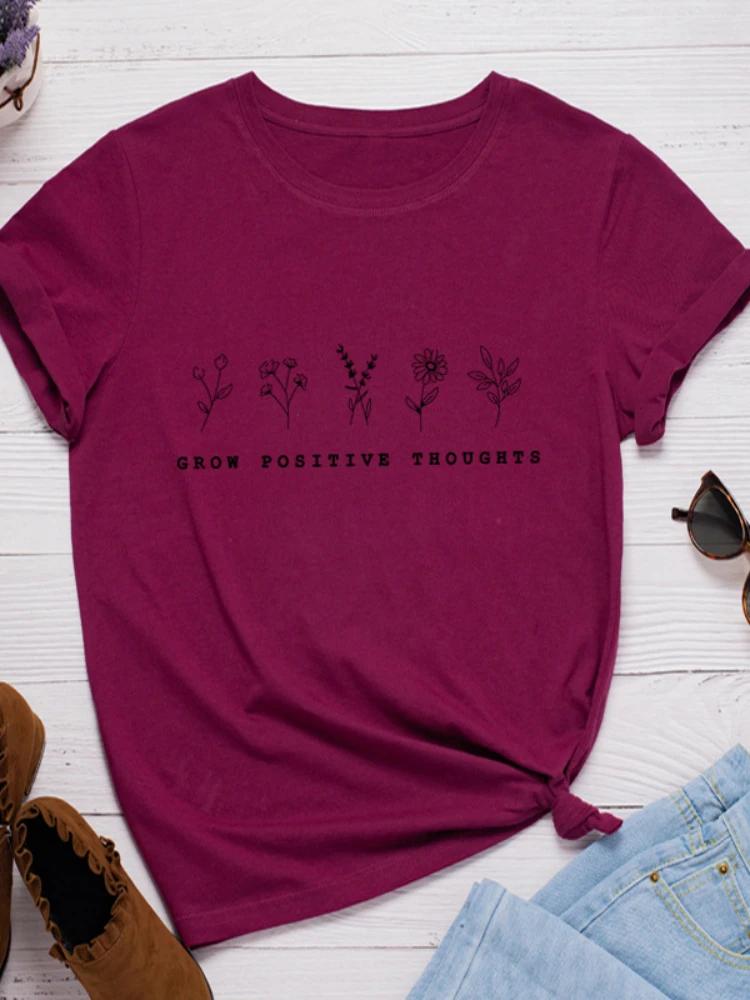 Grow Positive Thoughts Weed Print Women T Shirt Short Sleeve O Neck Loose Women Tshirt Ladies Tee Shirt Tops Camisetas Mujer