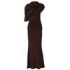 Women Brown Asymmetric Shoulder Bodycon Maxi Dress