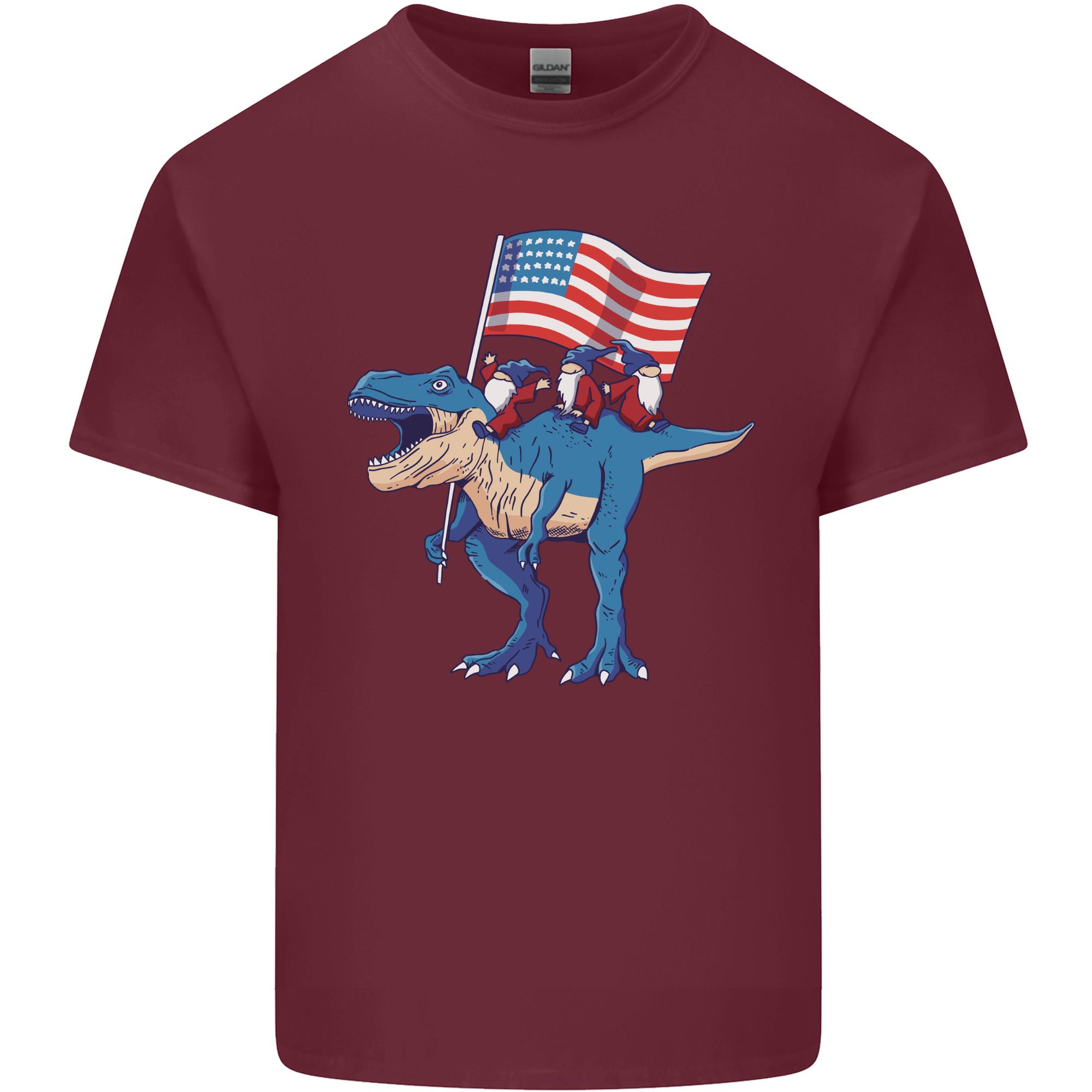 USA TRex Gnome American Flag Dinosaur Unisexs Light Cotton TShirt S