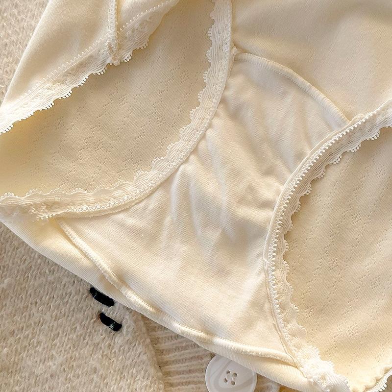 Ladies Spring and Autumn Lace Edge 10A Antibacterial Cotton Extended Crotch Waist Stretch Briefs