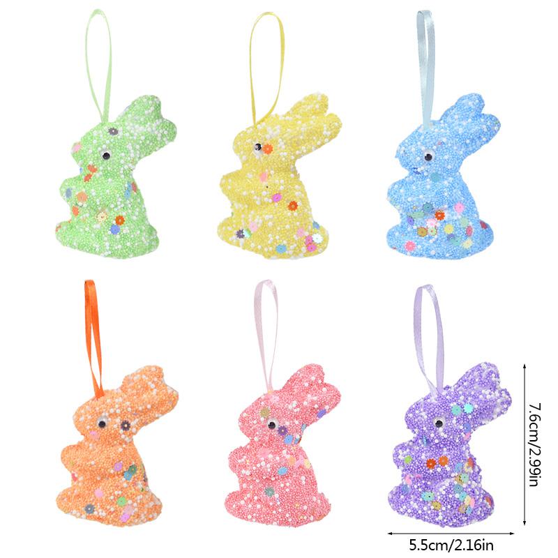 

6/12Pcs Foam Easter Rabbit Kids Gift Sequin Bunny Easter Tree Hanging Ornament 2025 Spring Easter Party Home Decoration Supplies