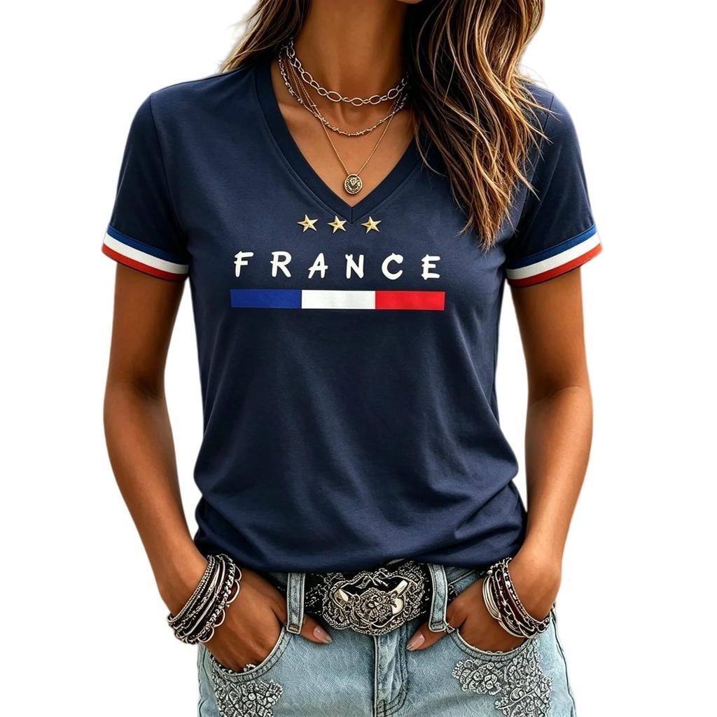 Damen Mode V-Ausschnitt Lässig Buchstabendruck Kurzarm T-Shirt für den Alltag