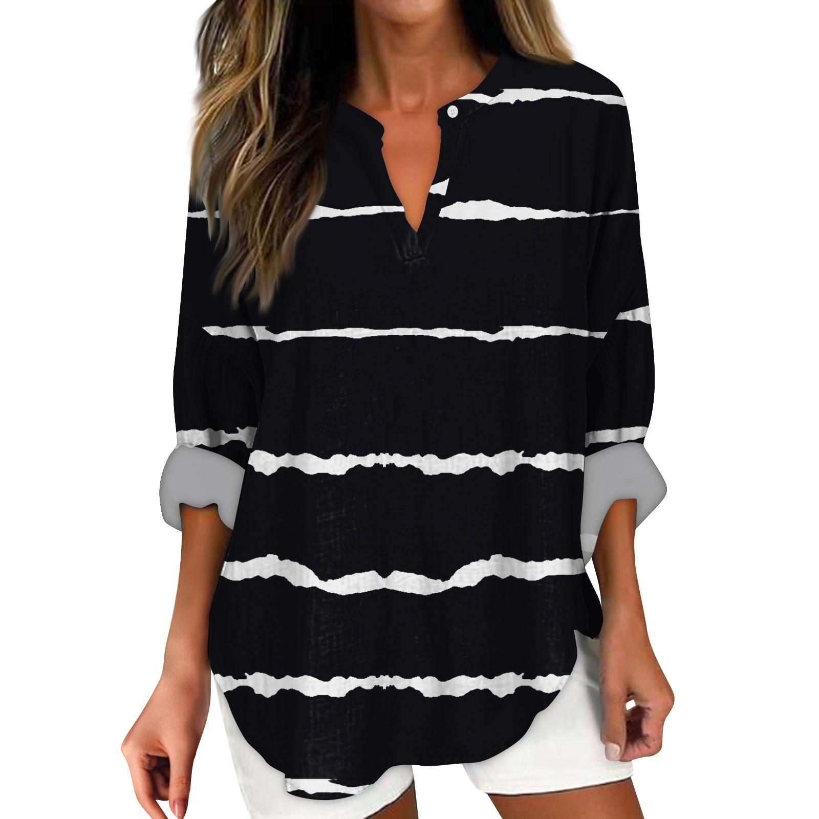 

Женский модный повседневный женский топ из конопли с заниженными плечами и длинным рукавом с v-образным вырезом и принтом L чёрный