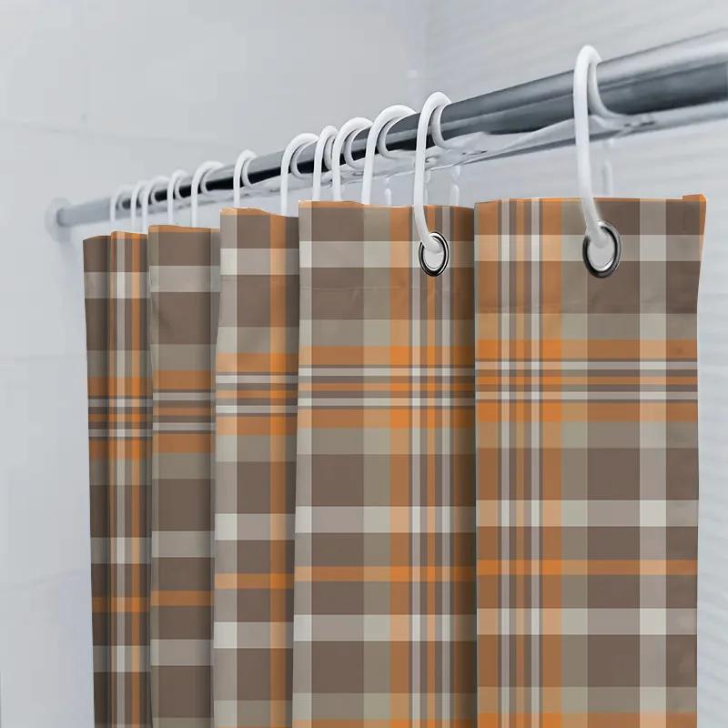 Stylish Plaid Shower Curtain Set For Bathroom Decor Waterproof Fabric With Hook Rings Available In Multiple Sizes!