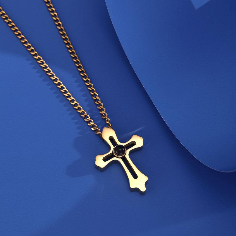 100 Languages 'I Love You' Cross Projection Necklace - Customizable Color Picture Pendant, Popular In Europe and America