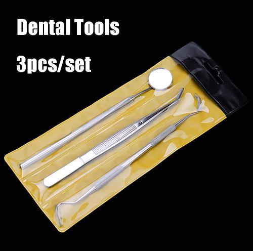 3Pcs Stainless Steel Dental Tools Kit Teeth Whitening Dentist Pick Scaler Mouth Mirror Lab Tools