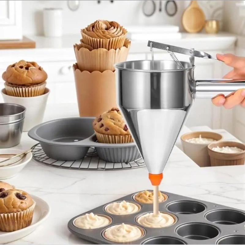 1200L Rostfreier Stahl Kegel Teigtrichter für Takoyaki Teigspender mit Abnehmbarem Ständer und Ergonomischem Griff