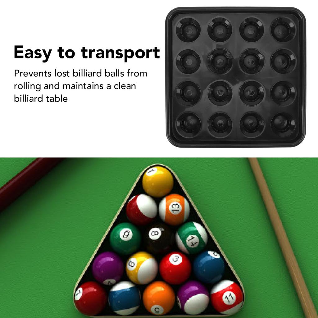 Pool Ball Carrying Tray for 16 Balls Plastic Billiard Ball Storage Tray Holder for Snooker Billiard Pool Table Black