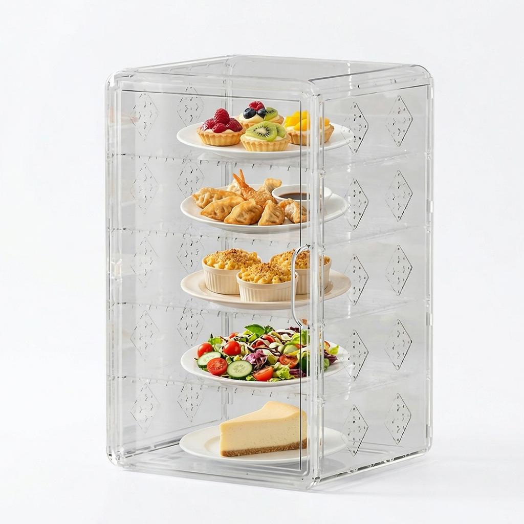 Clear Plastic Bread Storage Container with Magnetic Door 5-Tier Bread Box 16.93 X 10.63 X 9.45Inch for Bakery Cookies Donuts