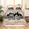 Happy Camping Comforter Cover King, Summer Camping Decoration Bedding For Boy Teens Family, Beach Vacation Style Duvet Cover Set