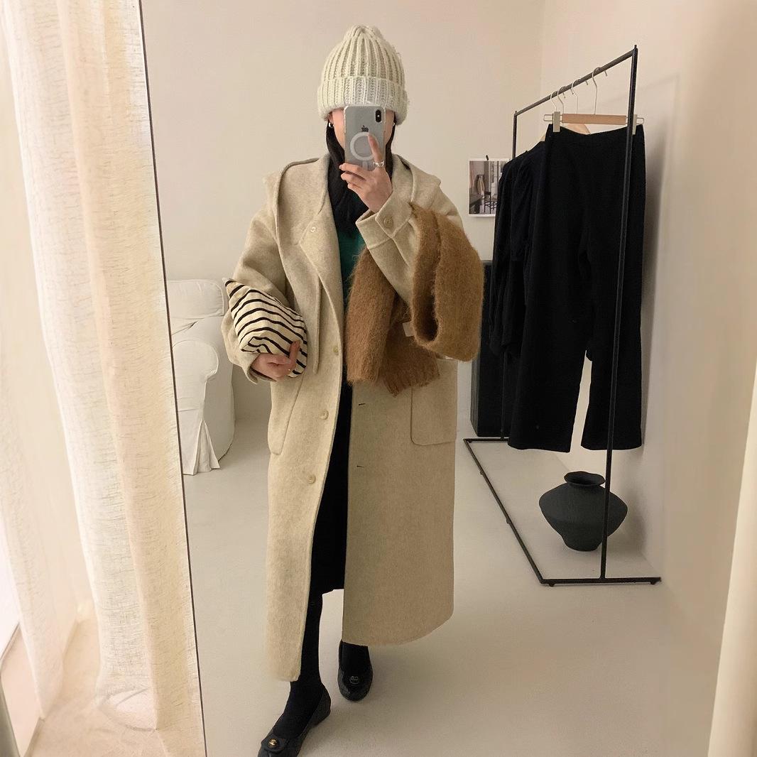 

Женское шерстяное пальто Liziqi с капюшоном и поясом, двустороннее, коллекция зима 2024 - Свободное шерстяное пальто M (Recommended 125-145 jin)