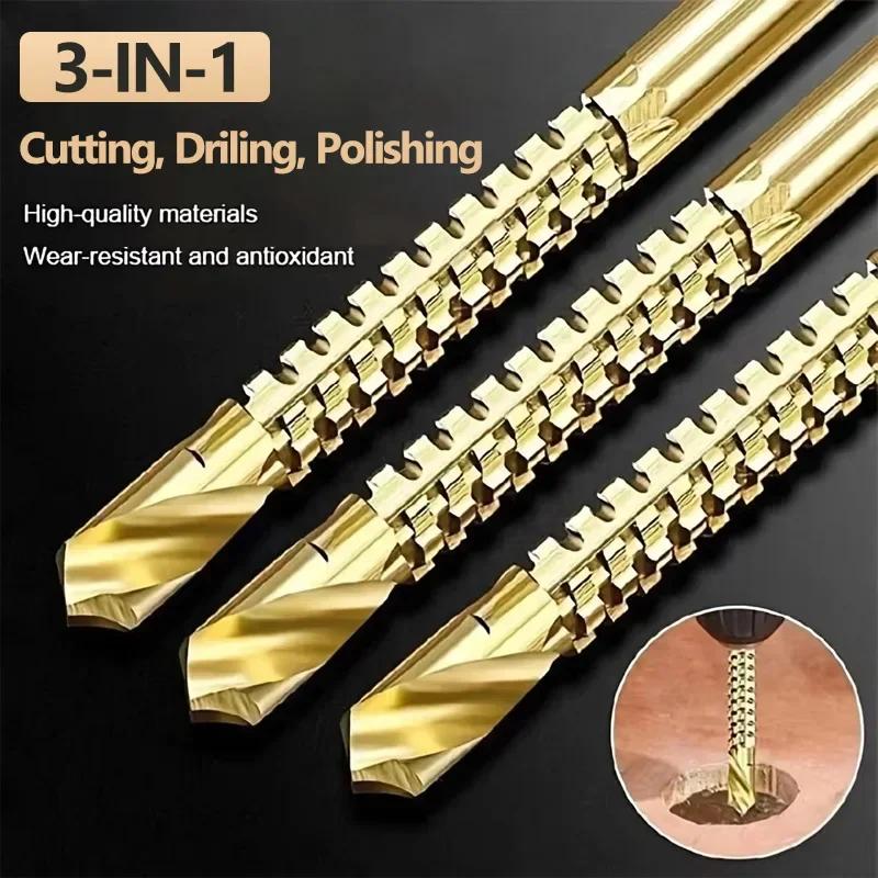 6Pcs HSS Twist Drill Bits Set Titanium Coated Drill Bit 3-8mm Serrated Grooving Spiral Jagged Saw Drill Bit Composite Drill Bits