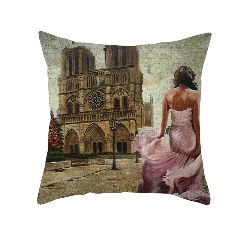 Notre Dame Cathedral French Landscape Pillow Cover European Print Cushion Waist Pillow Cover