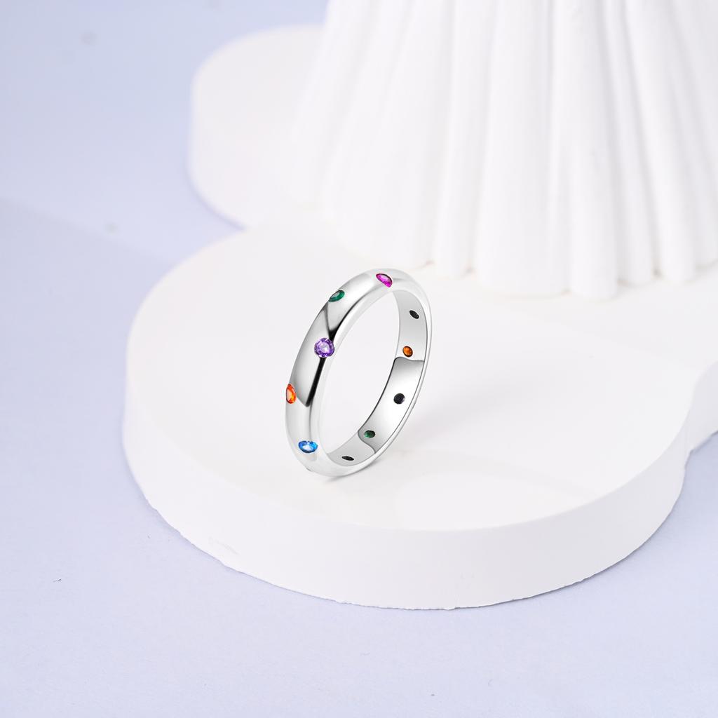 CopperMulticolor CZ Band Ring for Women Rainbow Bubble Dainty Wedding Party Fine Versatile Jewelry Gift