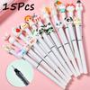 15Pcs White Cute Cartoon Straight Liquid Type Ball Pen Black Ink Gel Pens Writing Kawaii Stationery School Office Supplies Holiday Gift Novelty St